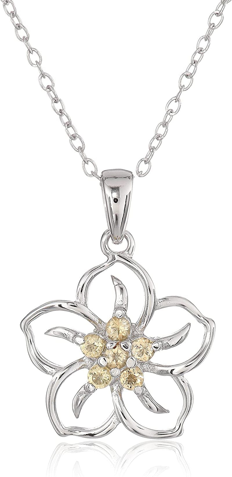 Collection Sterling Silver Gemstone Flower Pendant Necklace citrine
