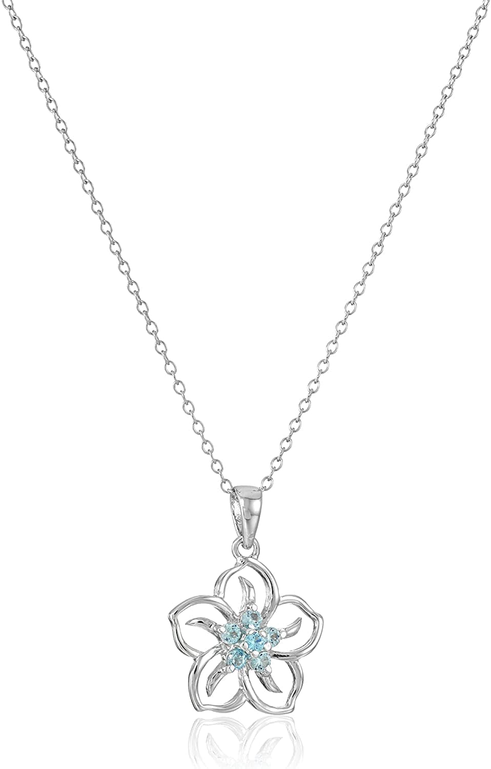 Collection Sterling Silver Gemstone Flower Pendant Necklace created-aquamarine