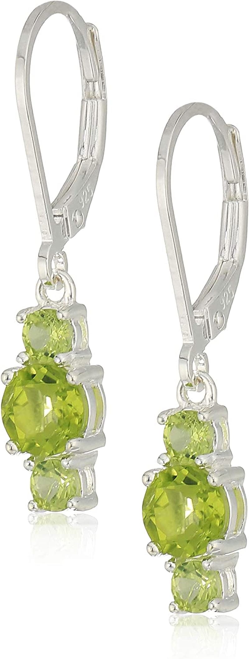 Collection Sterling Silver Genuine and Created Gemstone Three Stone Birthstone Leverback Dangle Earrings Peridot