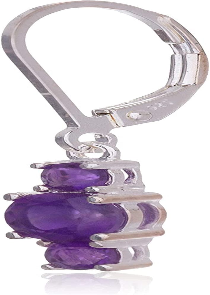 Collection Sterling Silver Genuine and Created Gemstone Three Stone Birthstone Leverback Dangle Earrings Amethyst