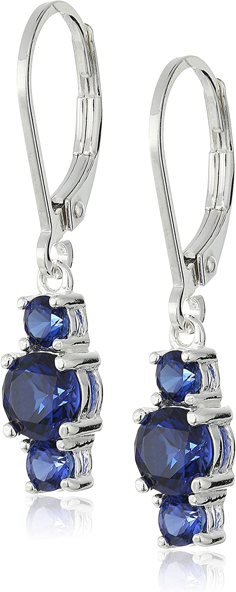 Collection Sterling Silver Genuine and Created Gemstone Three Stone Birthstone Leverback Dangle Earrings Created Blue Sapphire