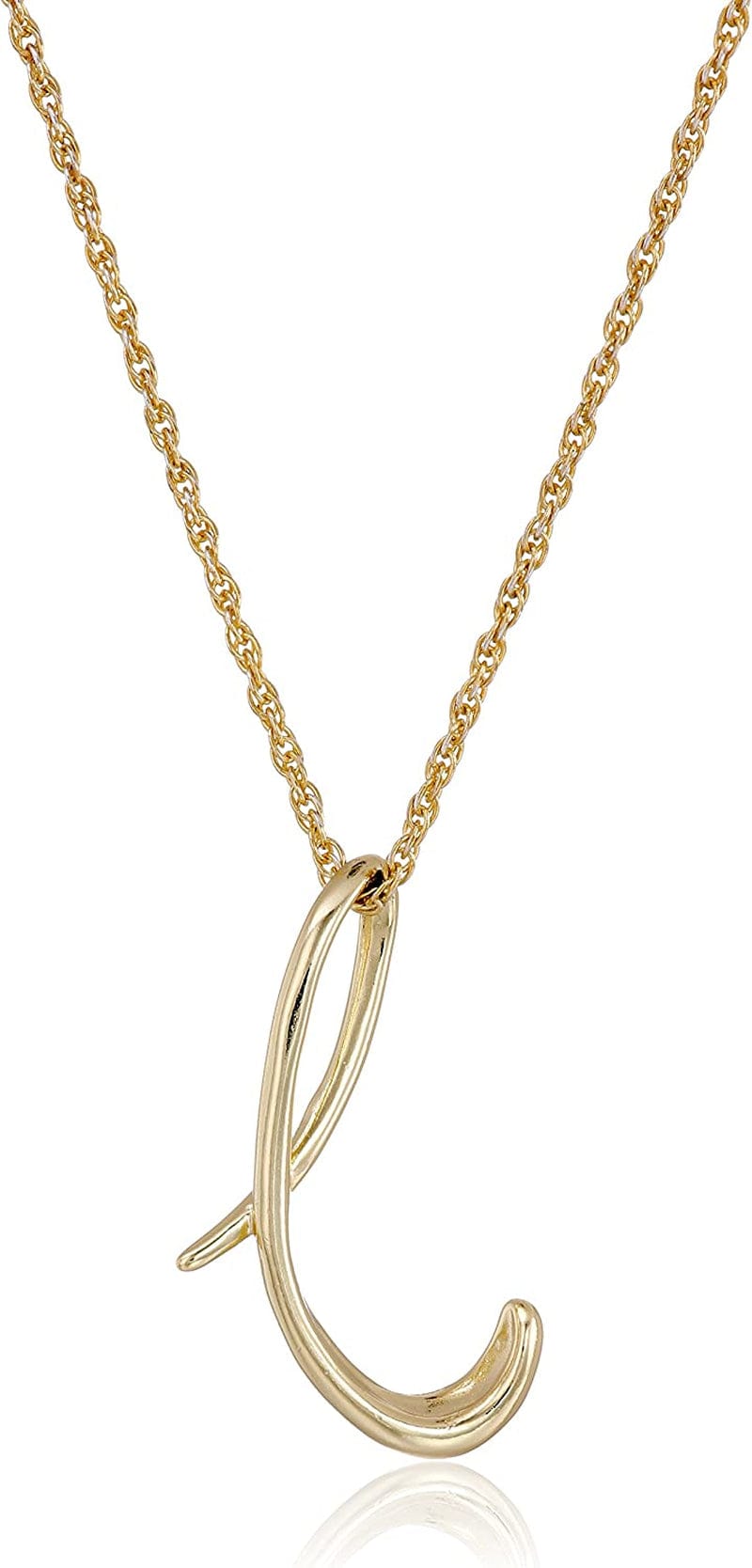 Collection Sterling Silver Initial Pendant Necklace Gold / L