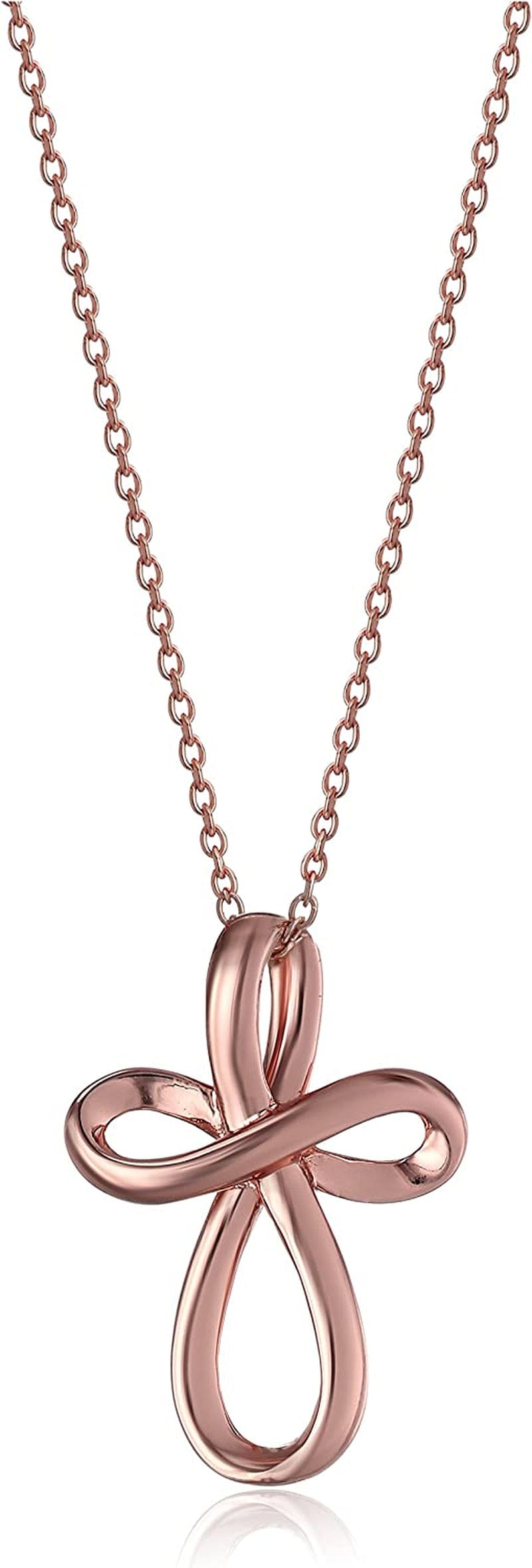 Collection Sterling Silver Open Loop Cross Pendant Necklace 18" rose-gold-plated-silver