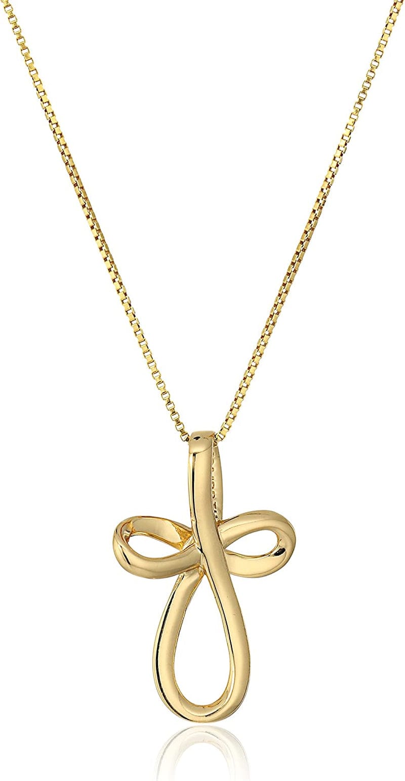 Collection Sterling Silver Open Loop Cross Pendant Necklace 18" yellow-gold-plated-silver