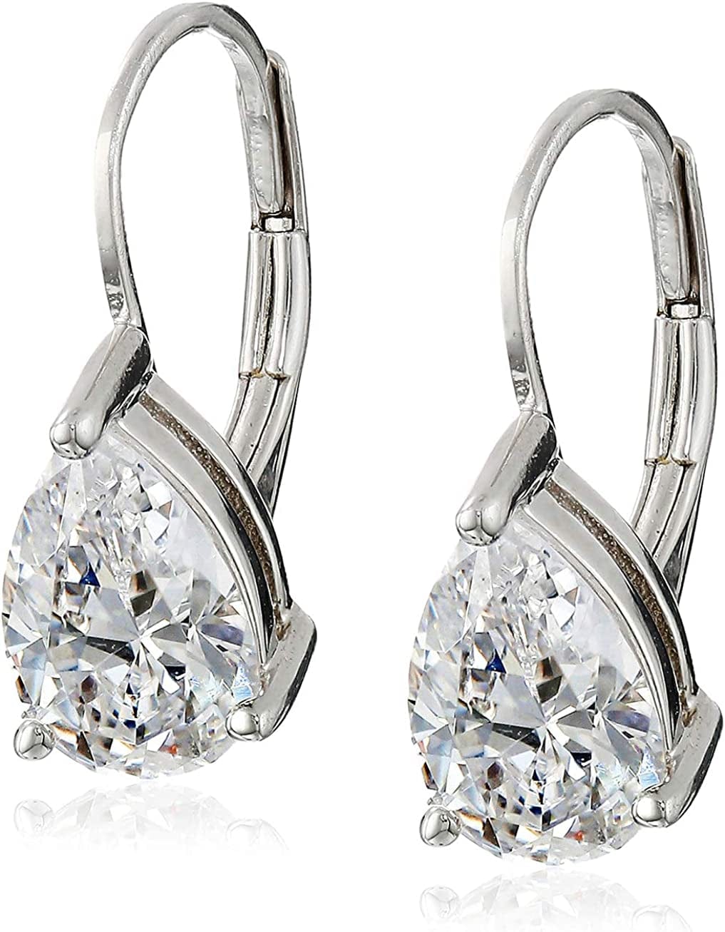 Collection Sterling Silver or Gold Plated Sterling Silver Pear Cut Cubic Zirconia Leverback Earrings Sterling Silver
