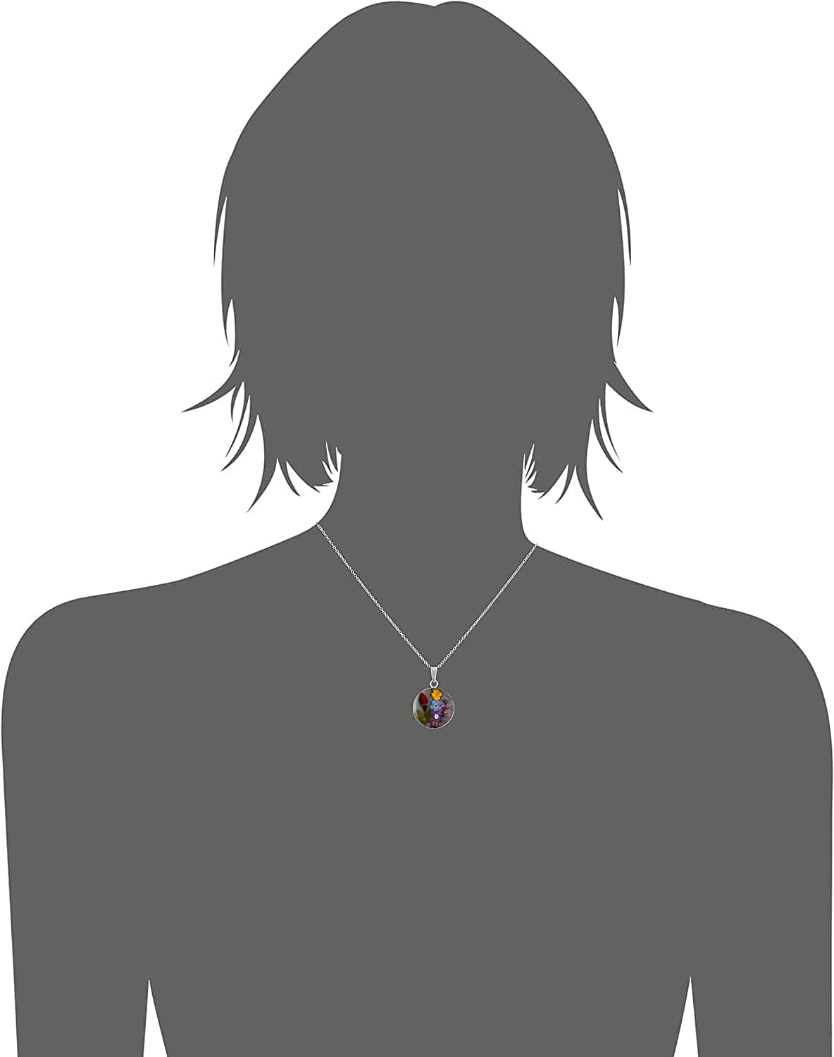 Collection Sterling Silver Pressed Flower round Pendant Necklace, 16"