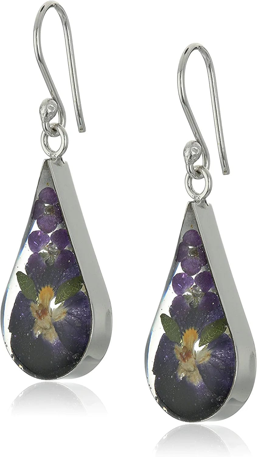 Collection Sterling Silver Pressed Flower Teardrop Earrings Purple/Silver, Flower