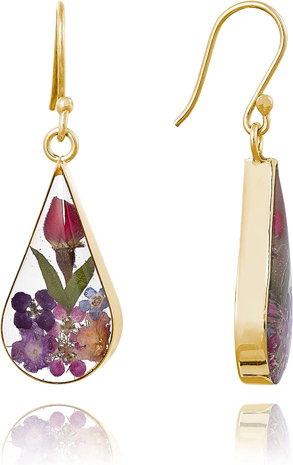 Collection Sterling Silver Pressed Flower Teardrop Earrings Multicolor/Silver, Flower