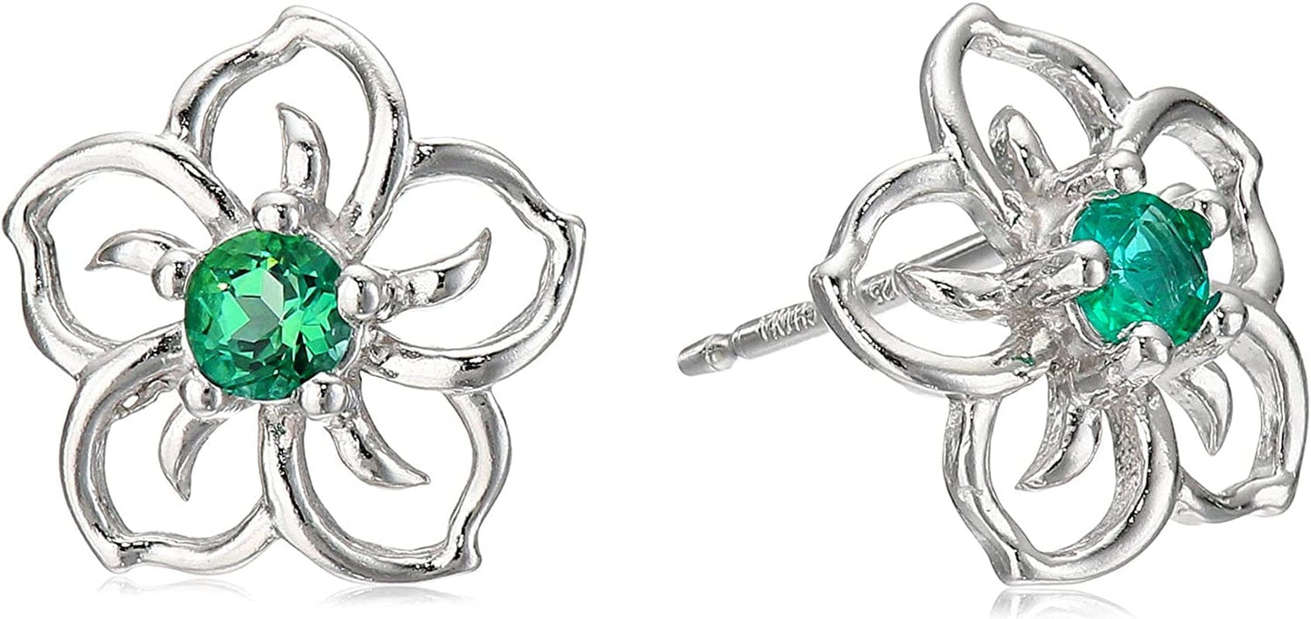 Collection Sterling Silver Sky Flower Stud Earrings Emerald