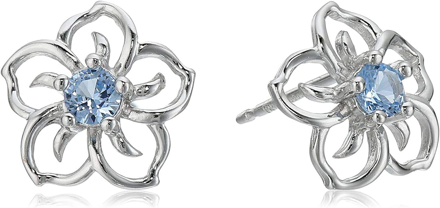 Collection Sterling Silver Sky Flower Stud Earrings created-aquamarine