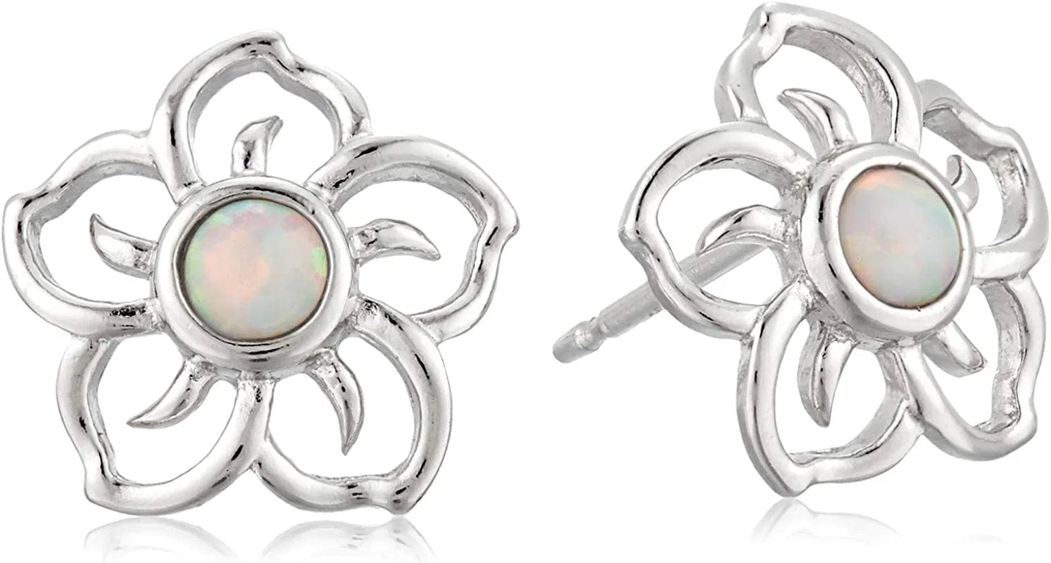 Collection Sterling Silver Sky Flower Stud Earrings Created Opal