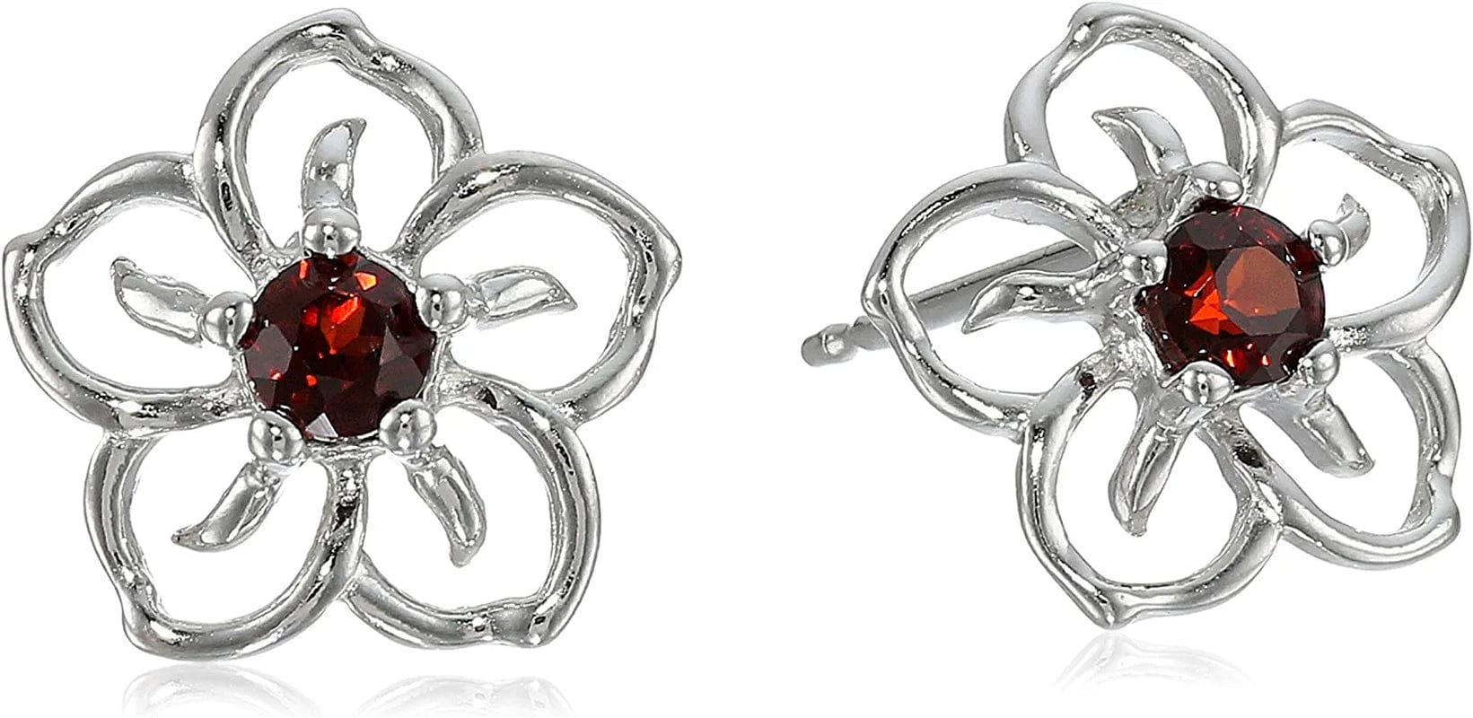 Collection Sterling Silver Sky Flower Stud Earrings Garnet