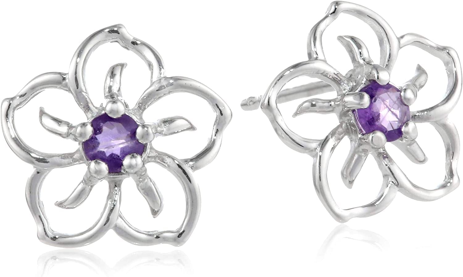 Collection Sterling Silver Sky Flower Stud Earrings Amethyst