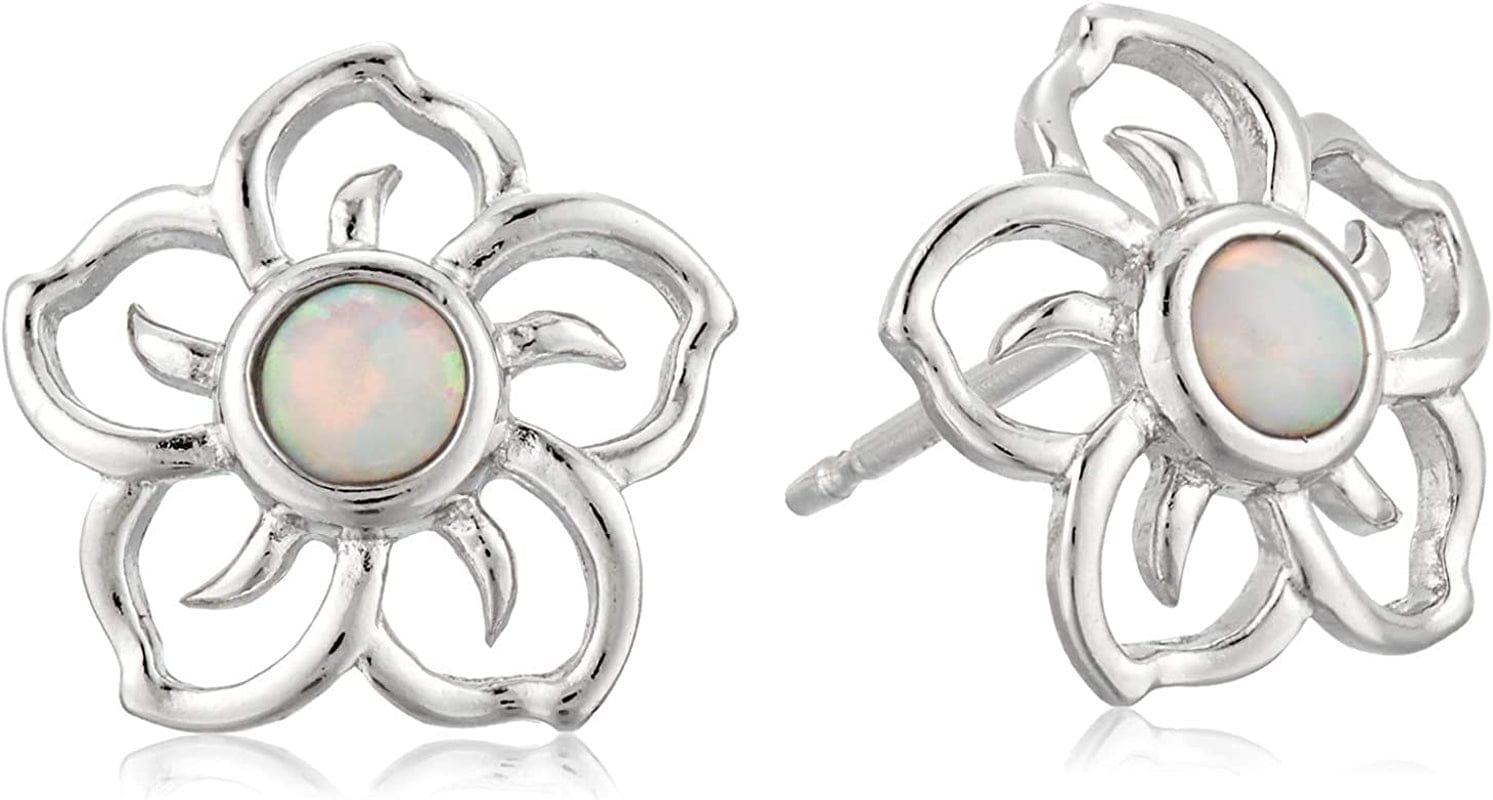 Collection Sterling Silver Sky Flower Stud Earrings Created Opal