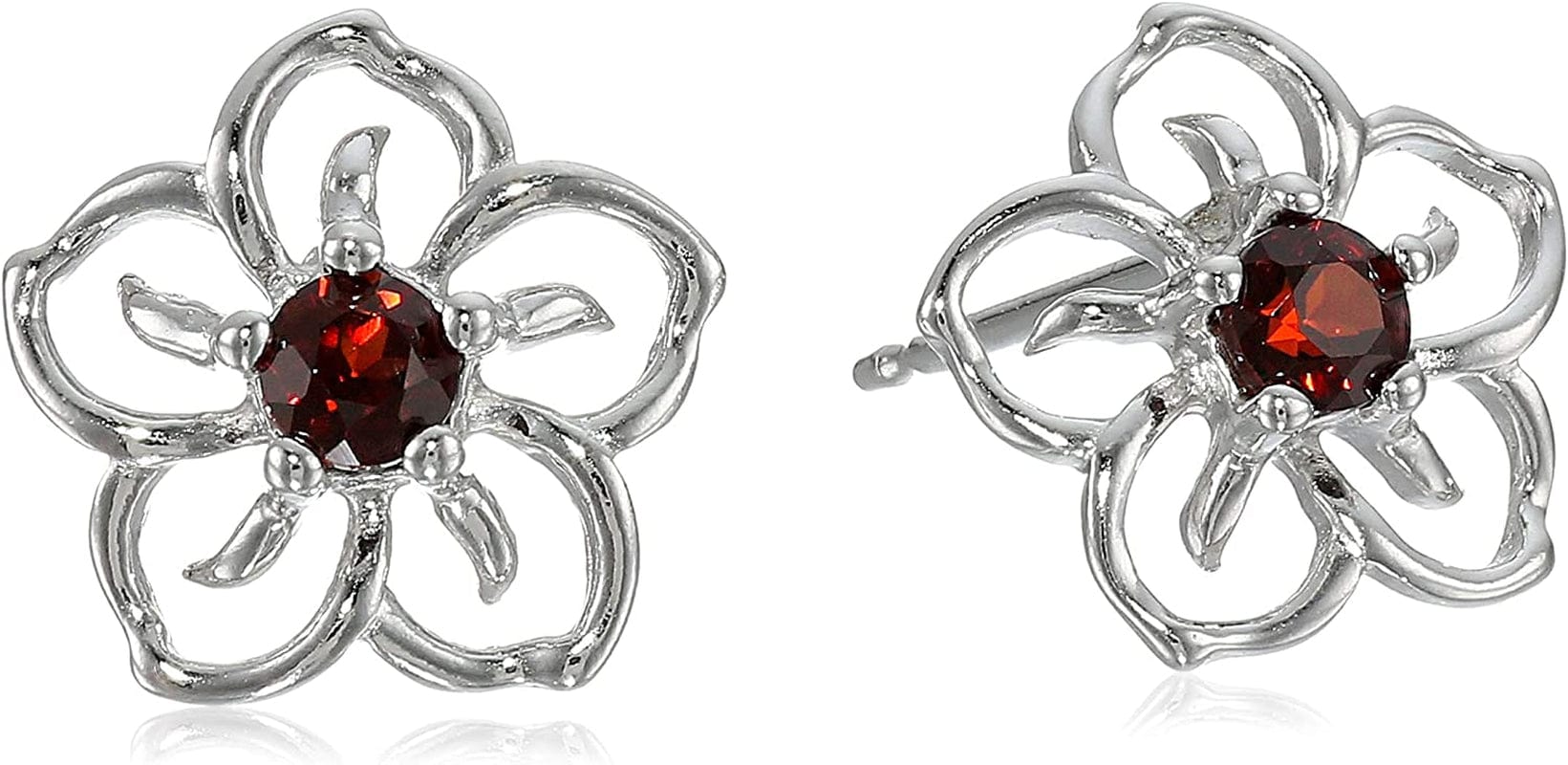 Collection Sterling Silver Sky Flower Stud Earrings Garnet