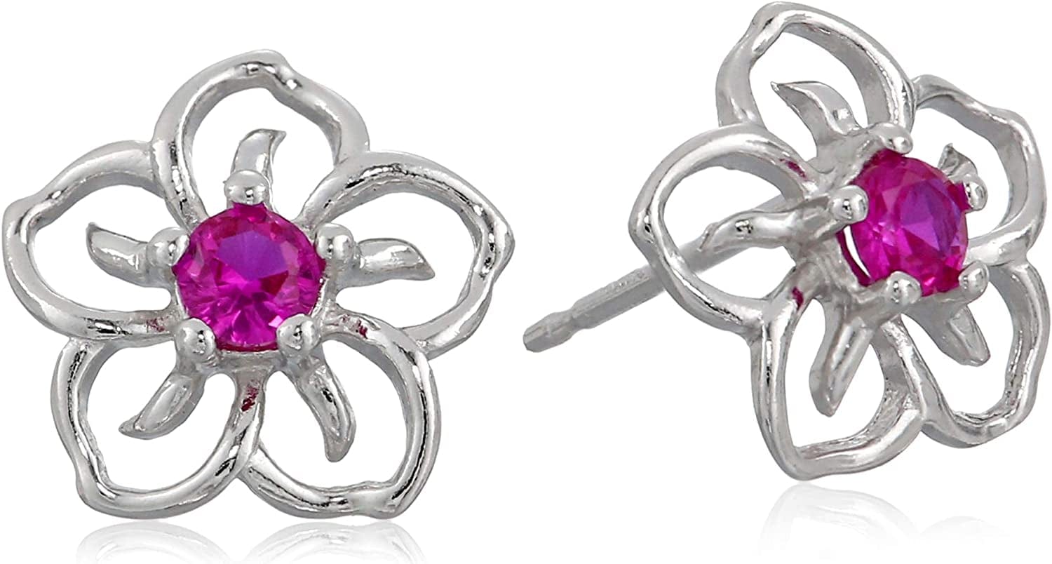 Collection Sterling Silver Sky Flower Stud Earrings Created Ruby