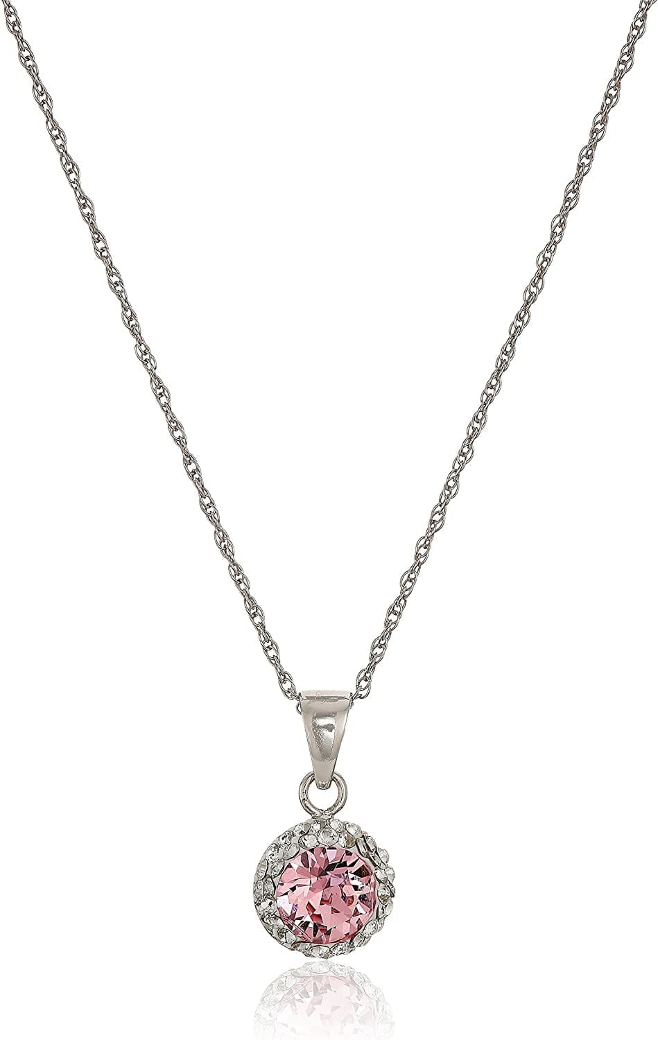 Collection Sterling Silver Swarovski Crystal Halo Pendant Necklace, 18" Pink