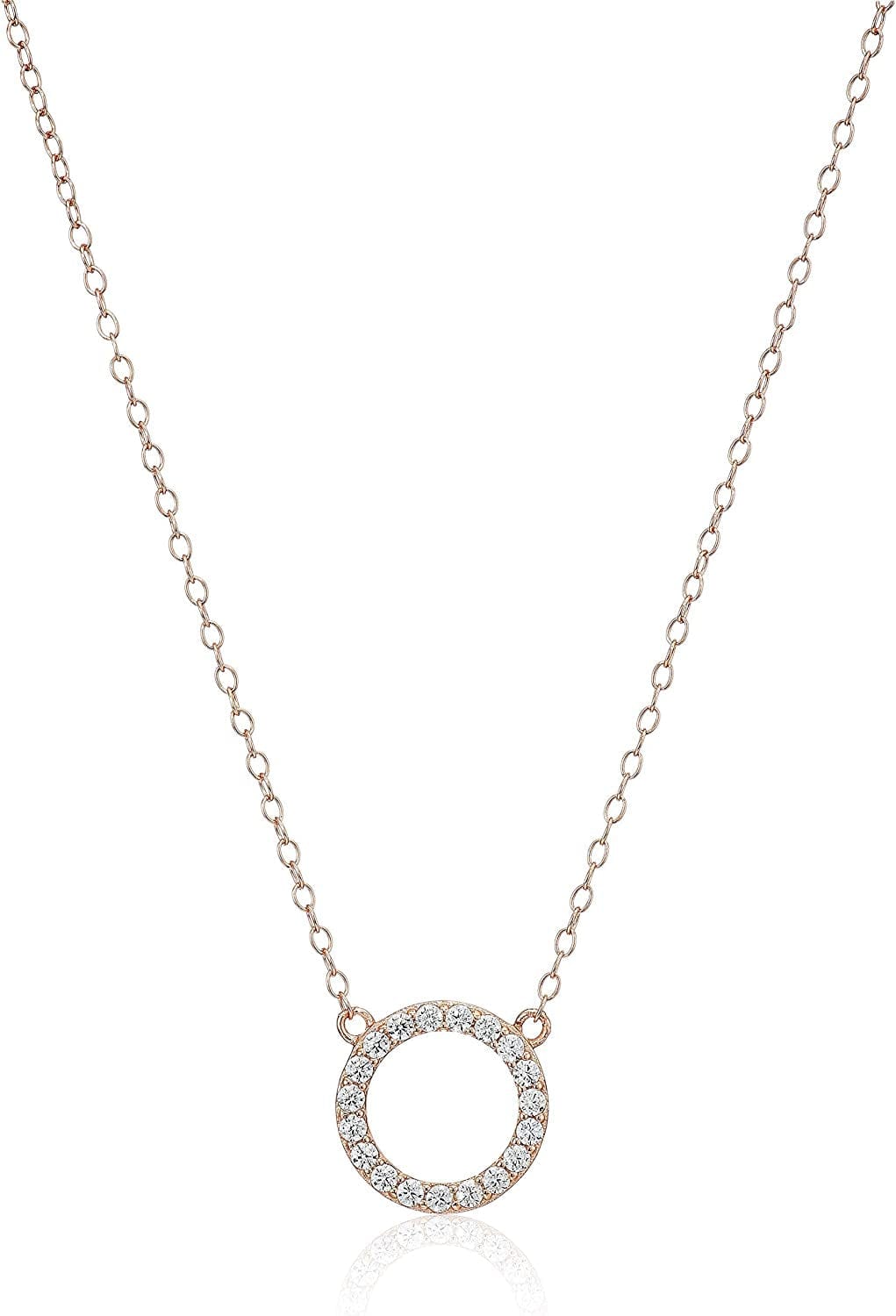Collection Women'S Open Circle Cubic Zirconia 16" Chain with 2" Extender Pendant Necklace Rose Gold