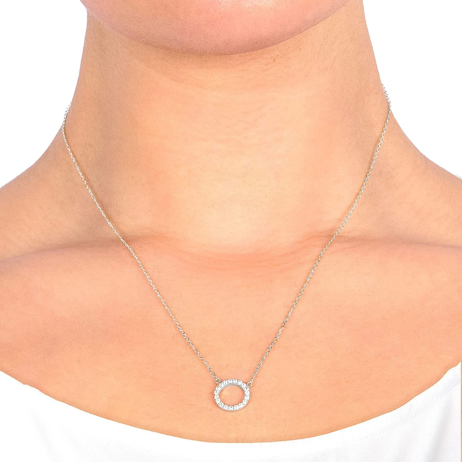 Collection Women'S Open Circle Cubic Zirconia 16" Chain with 2" Extender Pendant Necklace