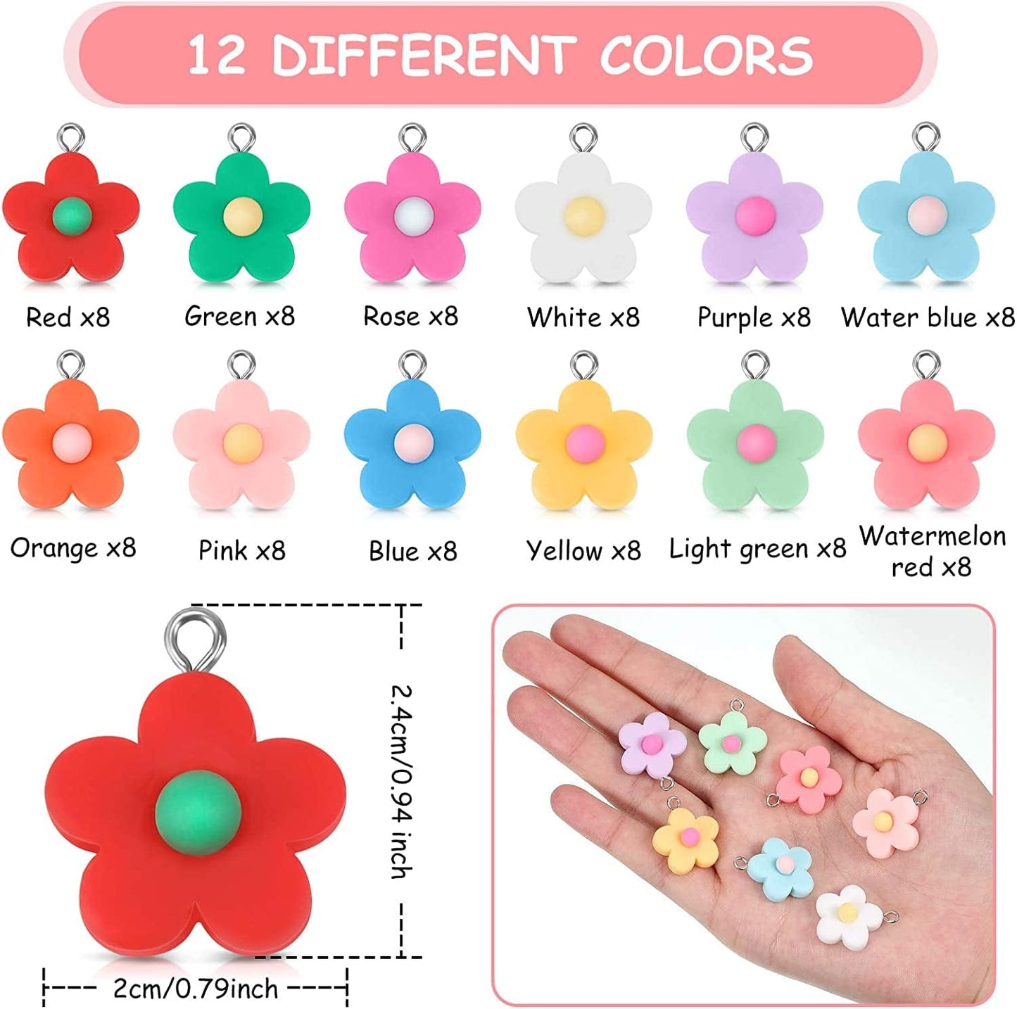 Colorful Flower Pendant Charms Resin Flower Charms for Jewelry Making Necklace Bracelet Earring DIY Jewelry Accessories Charms (96 Pieces)