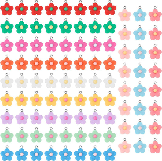 Colorful Flower Pendant Charms Resin Flower Charms for Jewelry Making Necklace Bracelet Earring DIY Jewelry Accessories Charms (96 Pieces)