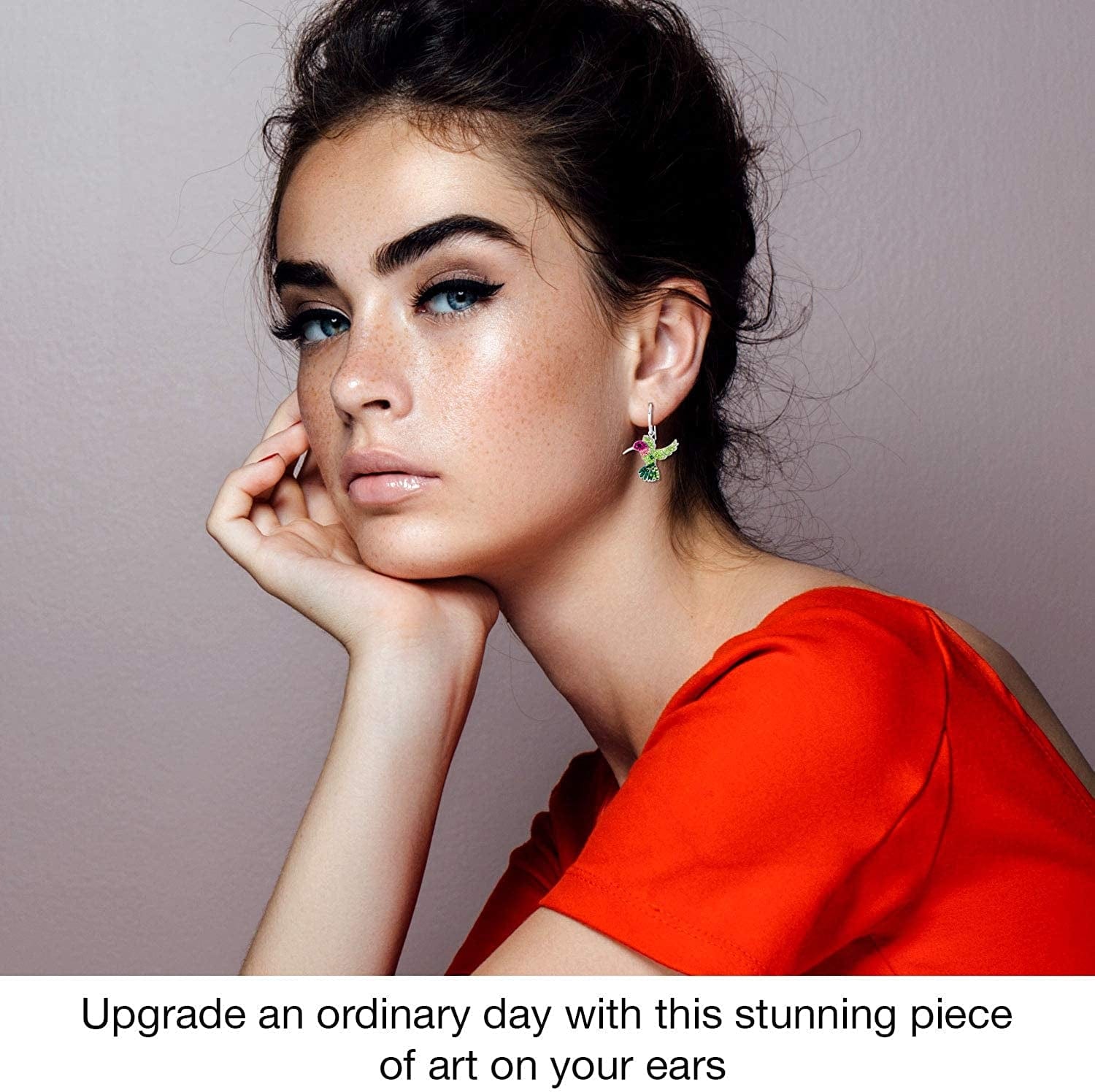 Colorful Flying Hummingbird Crystal Earrings Never Rust 925 Sterling Silver with Hypoallergenic Hooks Christmas, Holiday Gifts for Girls and Women with Free Breathtaking Box for the Miracle of Living