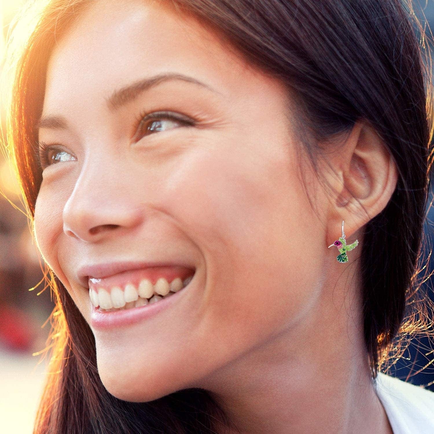 Colorful Flying Hummingbird Crystal Earrings Never Rust 925 Sterling Silver with Hypoallergenic Hooks Christmas, Holiday Gifts for Girls and Women with Free Breathtaking Box for the Miracle of Living