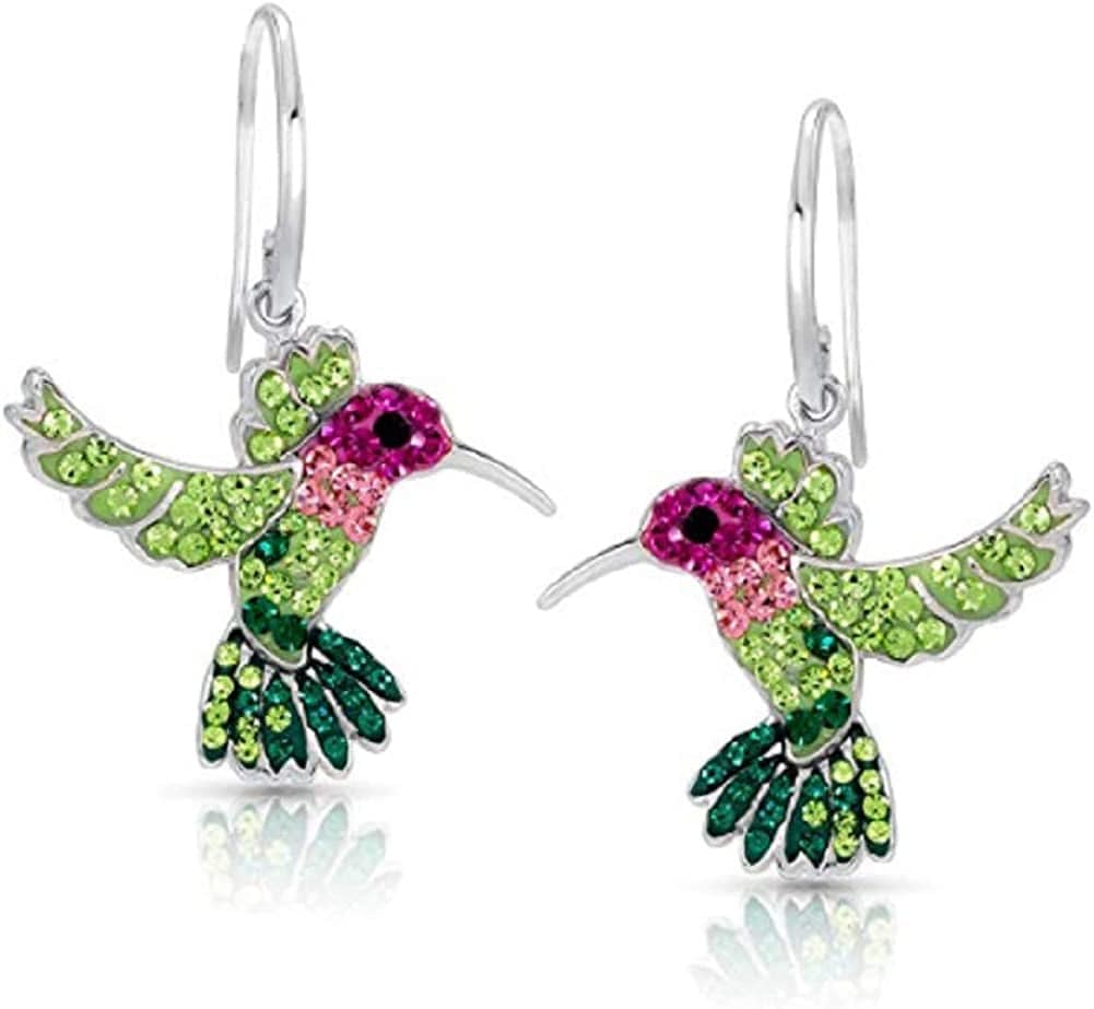 Colorful Flying Hummingbird Crystal Earrings Never Rust 925 Sterling Silver with Hypoallergenic Hooks Christmas, Holiday Gifts for Girls and Women with Free Breathtaking Box for the Miracle of Living