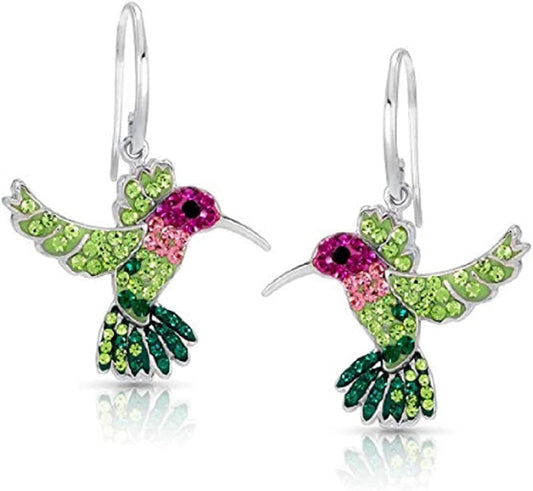 Colorful Flying Hummingbird Crystal Earrings Never Rust 925 Sterling Silver with Hypoallergenic Hooks Christmas, Holiday Gifts for Girls and Women with Free Breathtaking Box for the Miracle of Living