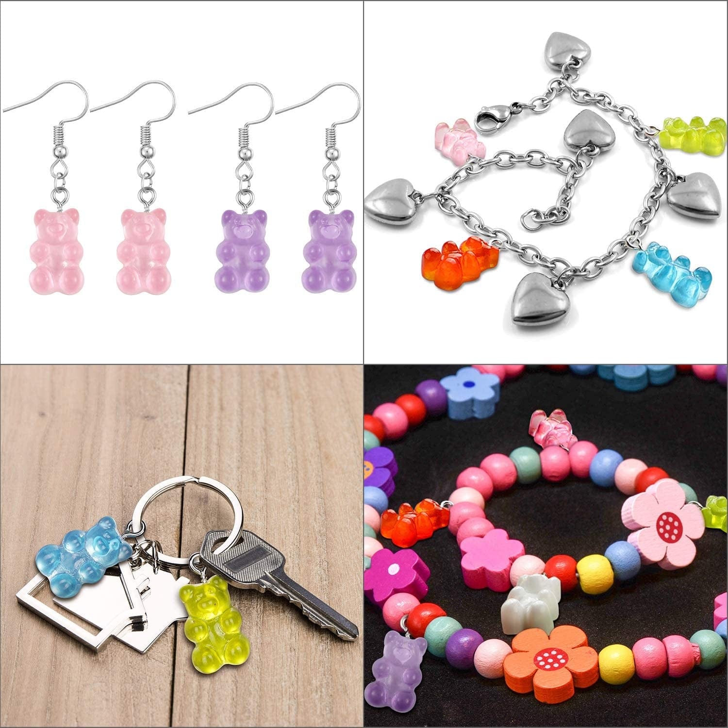 Colorful Gummy Resin Bear Charms Pendants Resin Bear Keychains for DIY Jewelry Necklace Supplies (54)