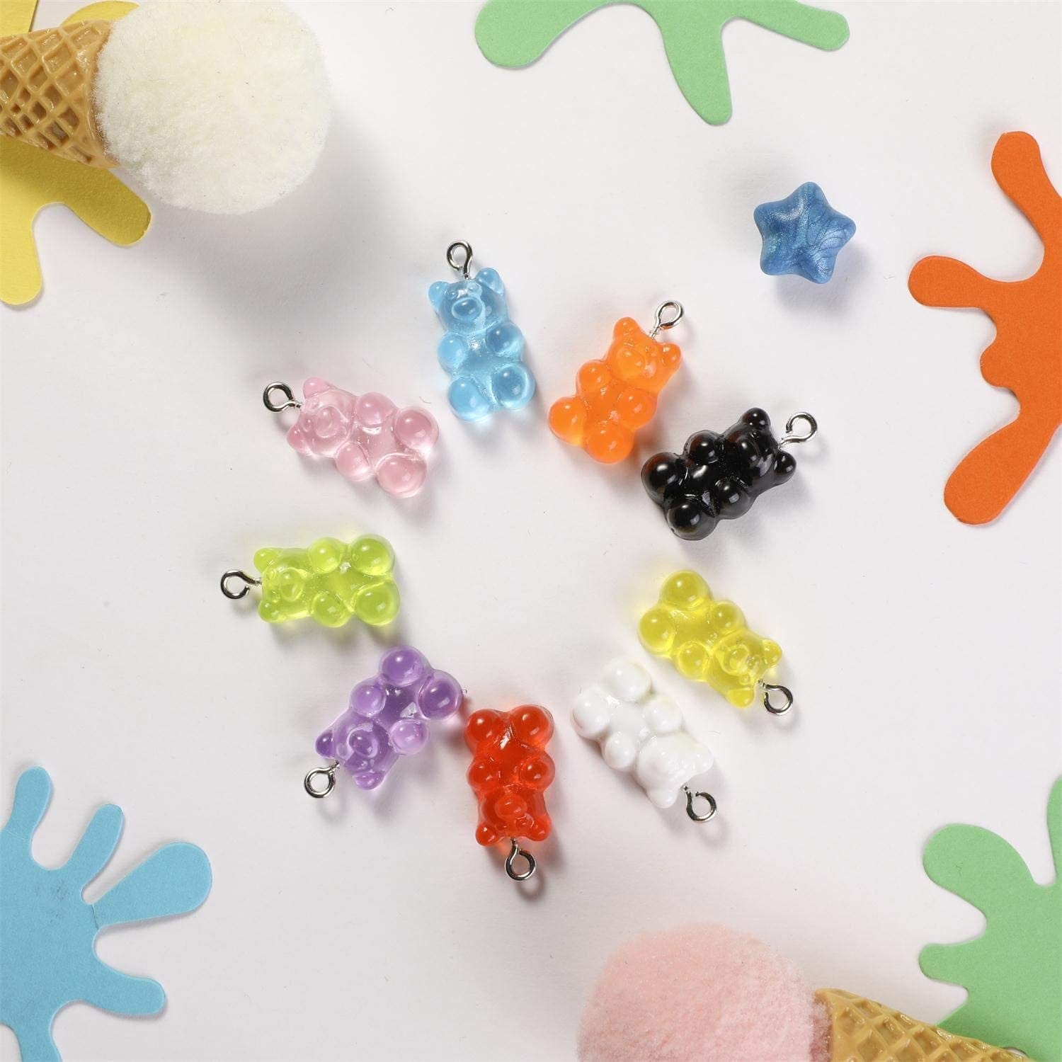 Colorful Gummy Resin Bear Charms Pendants Resin Bear Keychains for DIY Jewelry Necklace Supplies (54)