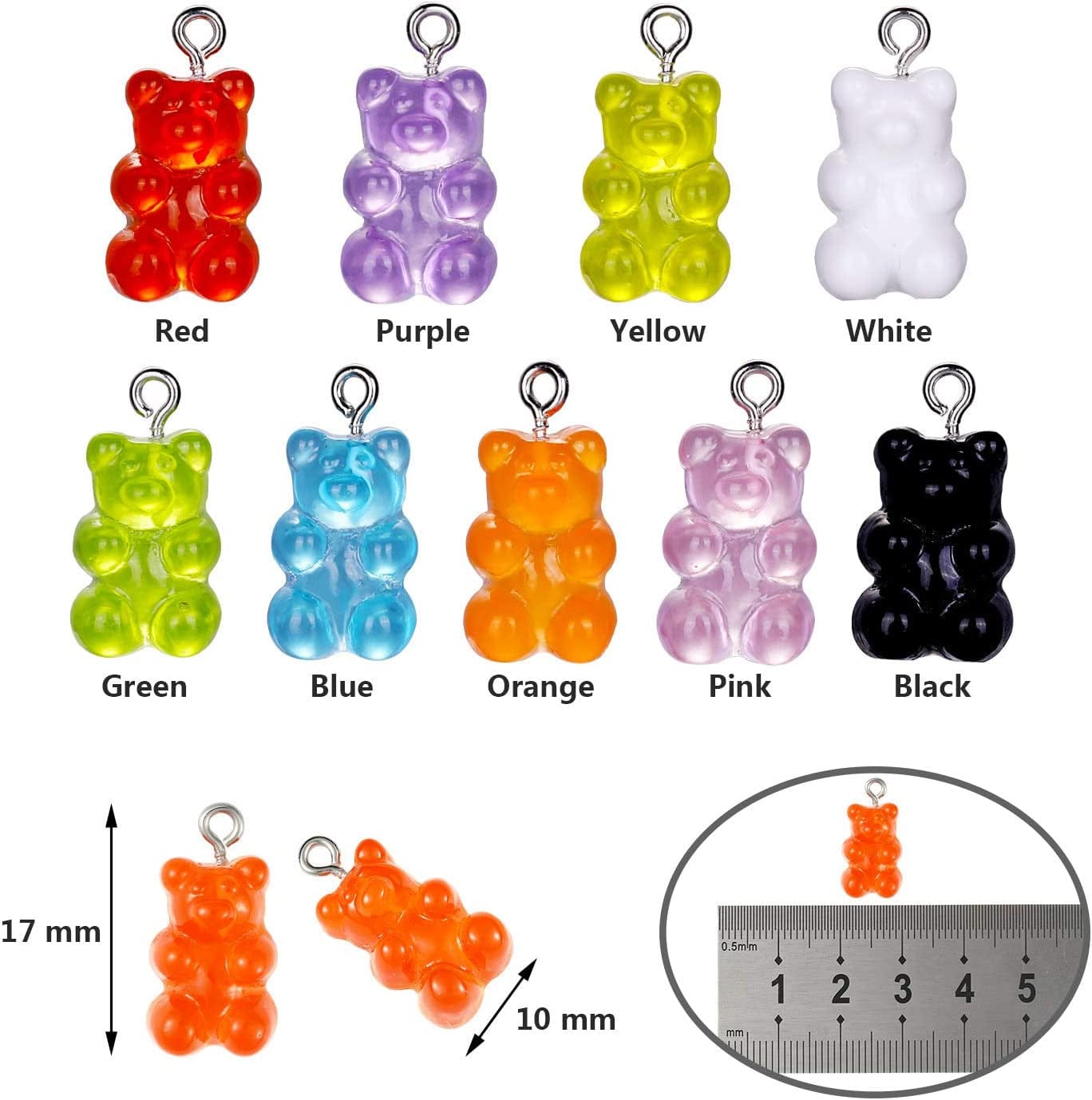 Colorful Gummy Resin Bear Charms Pendants Resin Bear Keychains for DIY Jewelry Necklace Supplies (54)