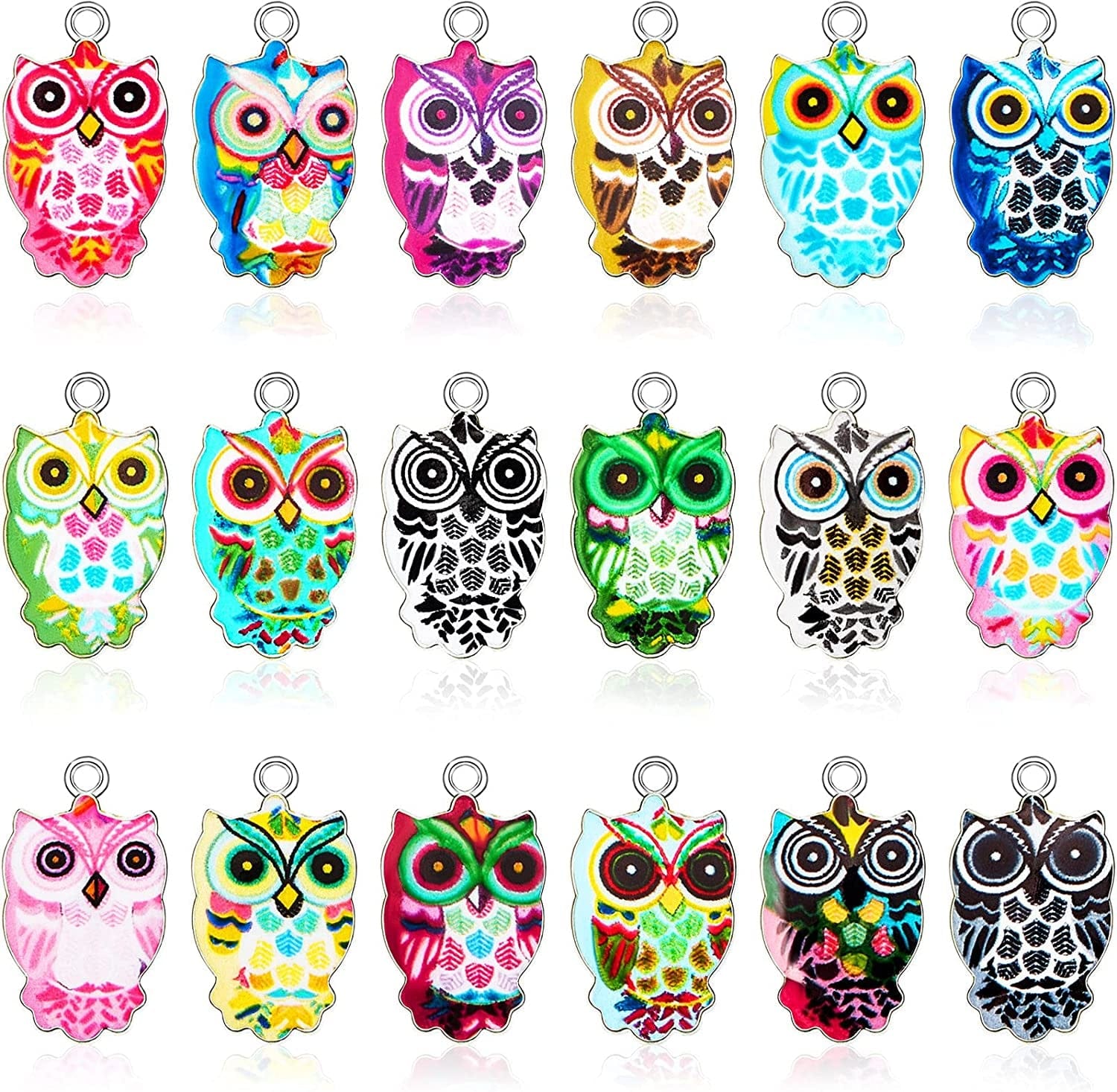 Colorful Owl Enamel Charms Pendant Mixed Owl DIY Charm Jewelry Making Crafting Accessories for Necklace Bracelet Earring, 18 Colors 18