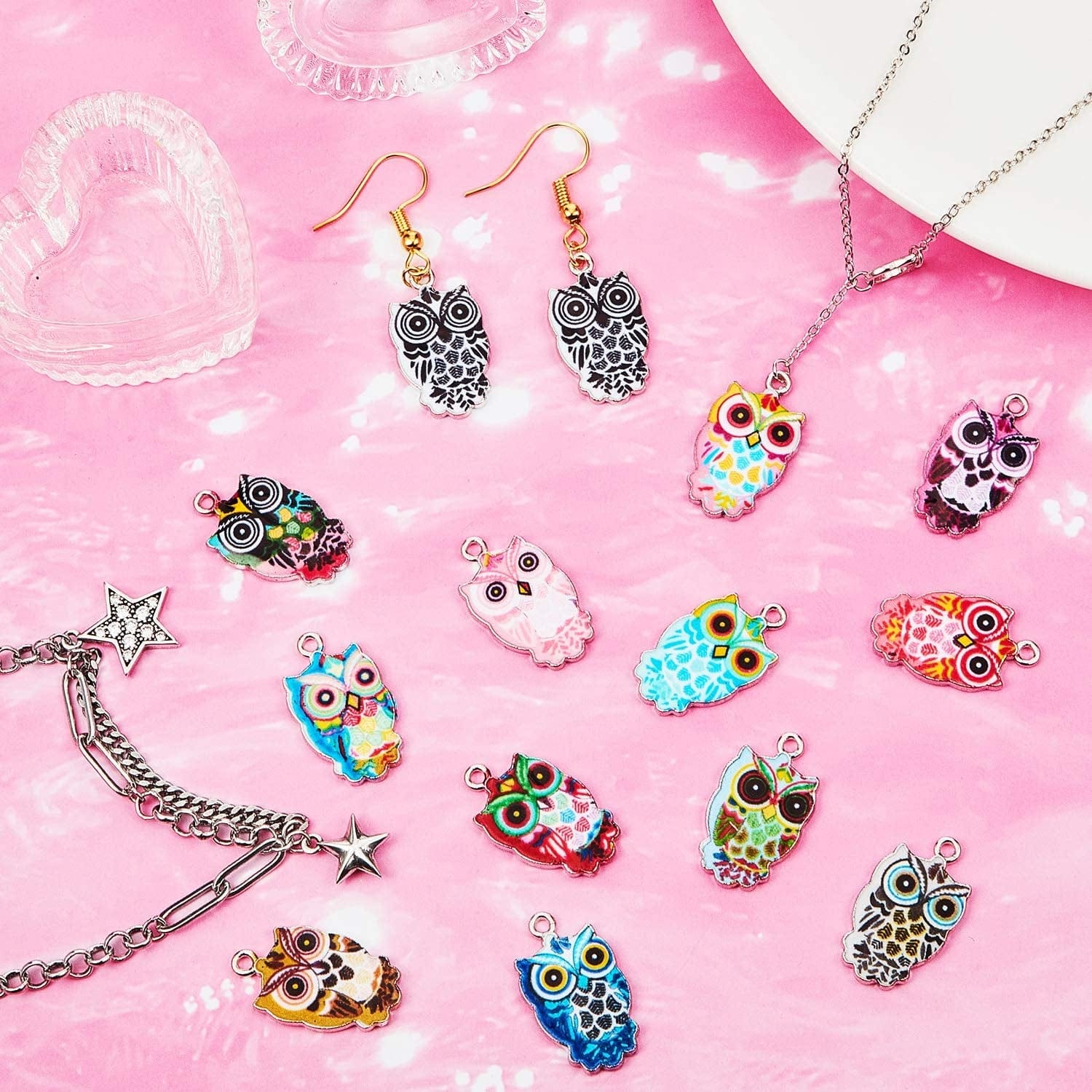 Colorful Owl Enamel Charms Pendant Mixed Owl DIY Charm Jewelry Making Crafting Accessories for Necklace Bracelet Earring, 18 Colors