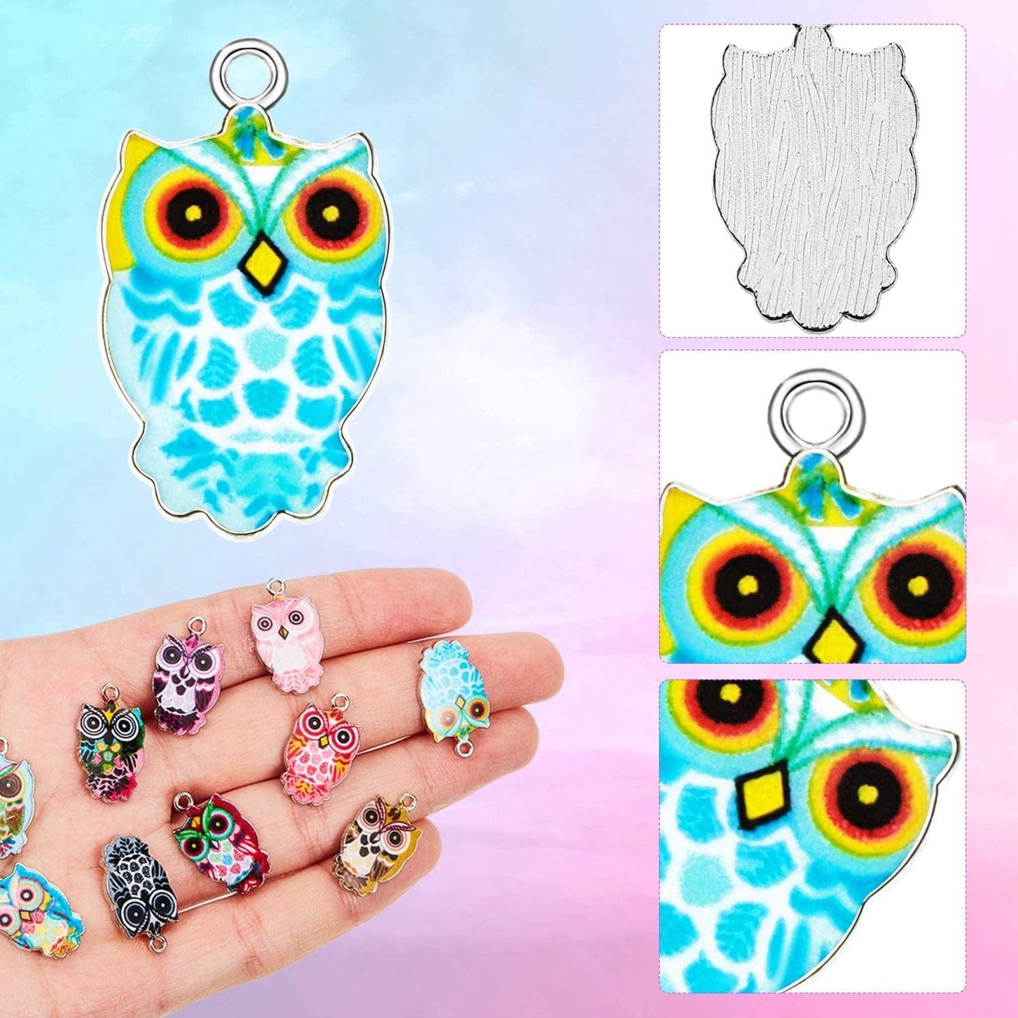 Colorful Owl Enamel Charms Pendant Mixed Owl DIY Charm Jewelry Making Crafting Accessories for Necklace Bracelet Earring, 18 Colors