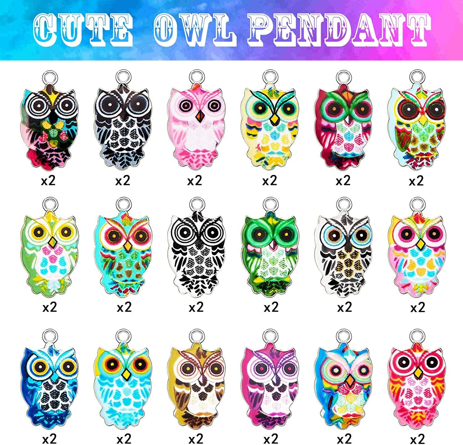Colorful Owl Enamel Charms Pendant Mixed Owl DIY Charm Jewelry Making Crafting Accessories for Necklace Bracelet Earring, 18 Colors