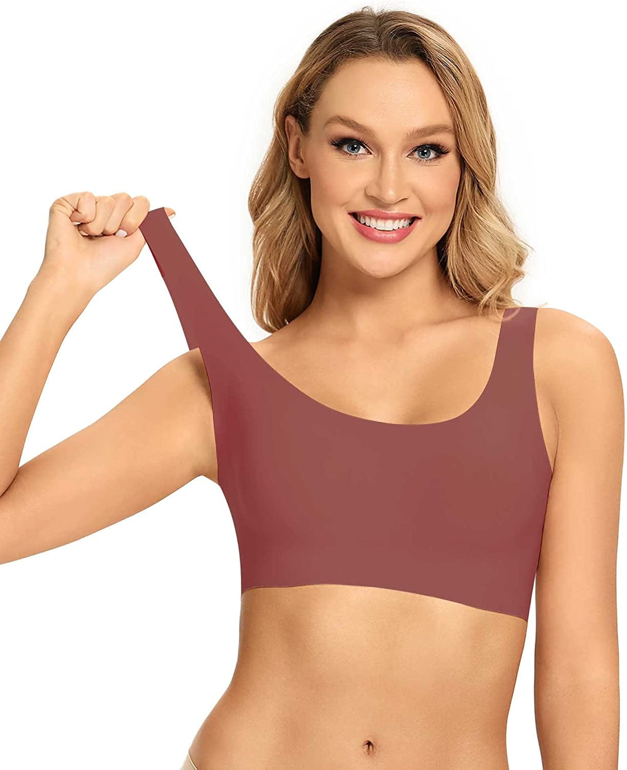 Comfort Bra Seamless Bras Wireless Bra for Women Full-Coverage Sport Daily Bra with Removable Pad U-bean-pink / Medium