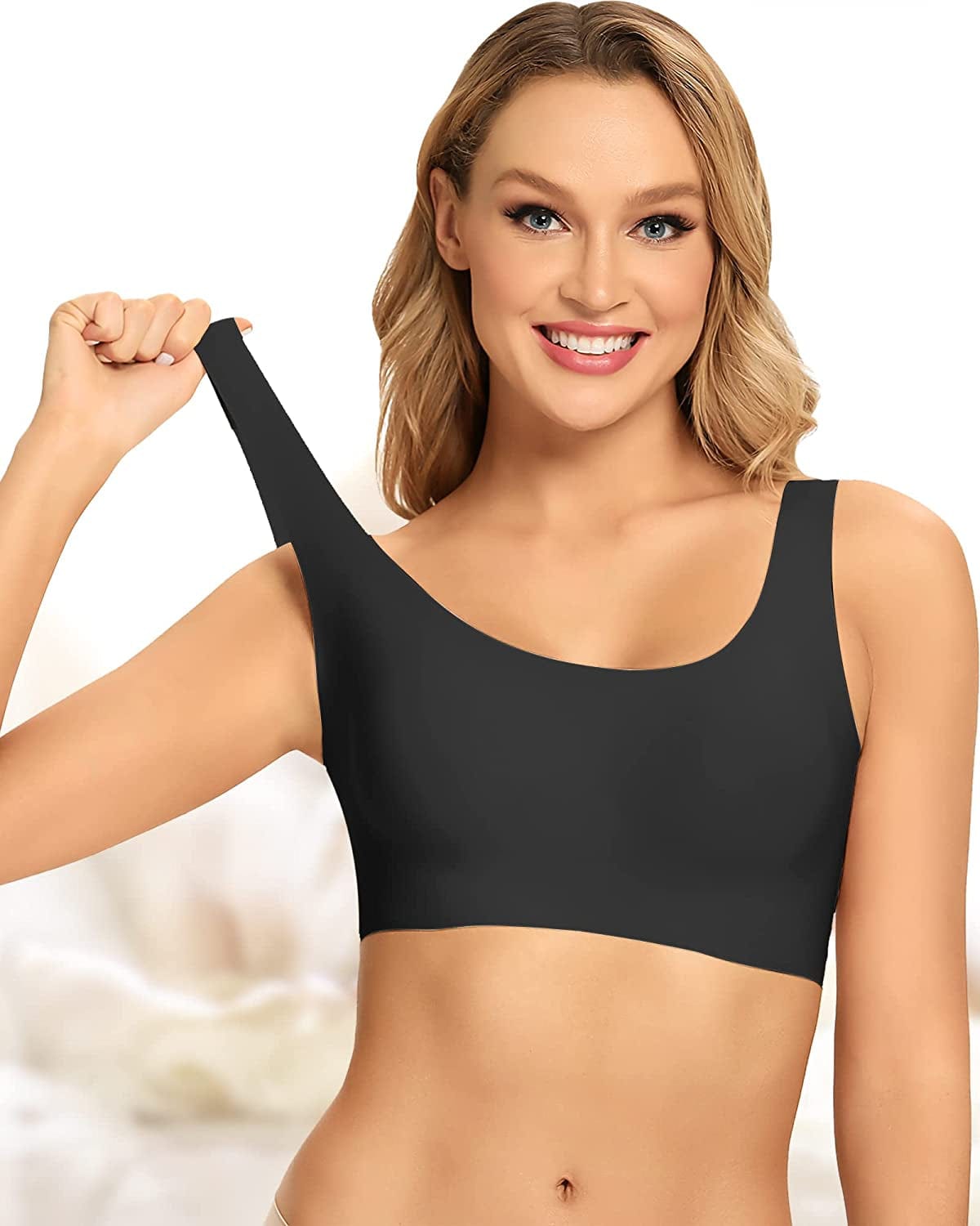 Comfort Bra Seamless Bras Wireless Bra for Women Full-Coverage Sport Daily Bra with Removable Pad U-black / X-Large