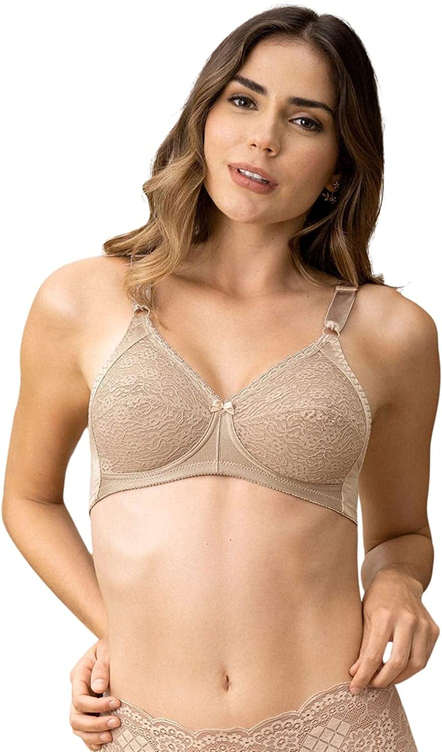 Comfort Wirefree Bra for Women - Lace Support Wireless Bra Beige / 34B