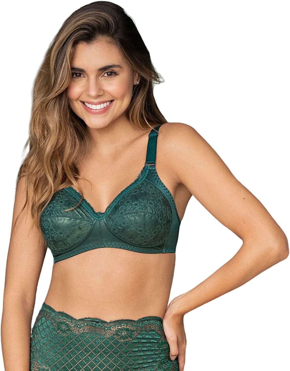 Comfort Wirefree Bra for Women - Lace Support Wireless Bra Dark Green / 38B