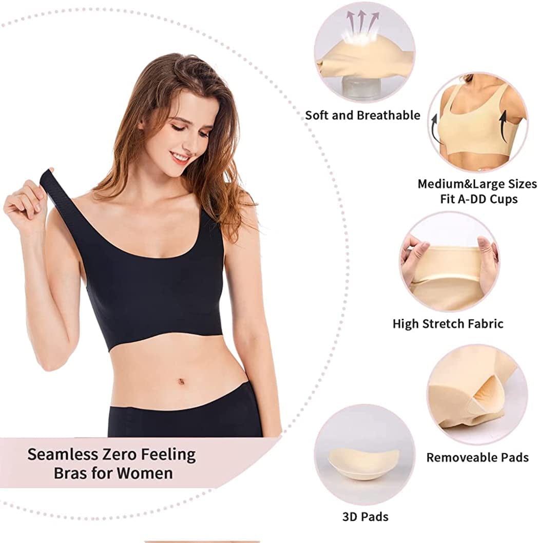 Comfort Wireless Sleep Bras for Women, Seamless Invisiable Soft Daily Bra Yoga Leisure Bralette with Removable Pads