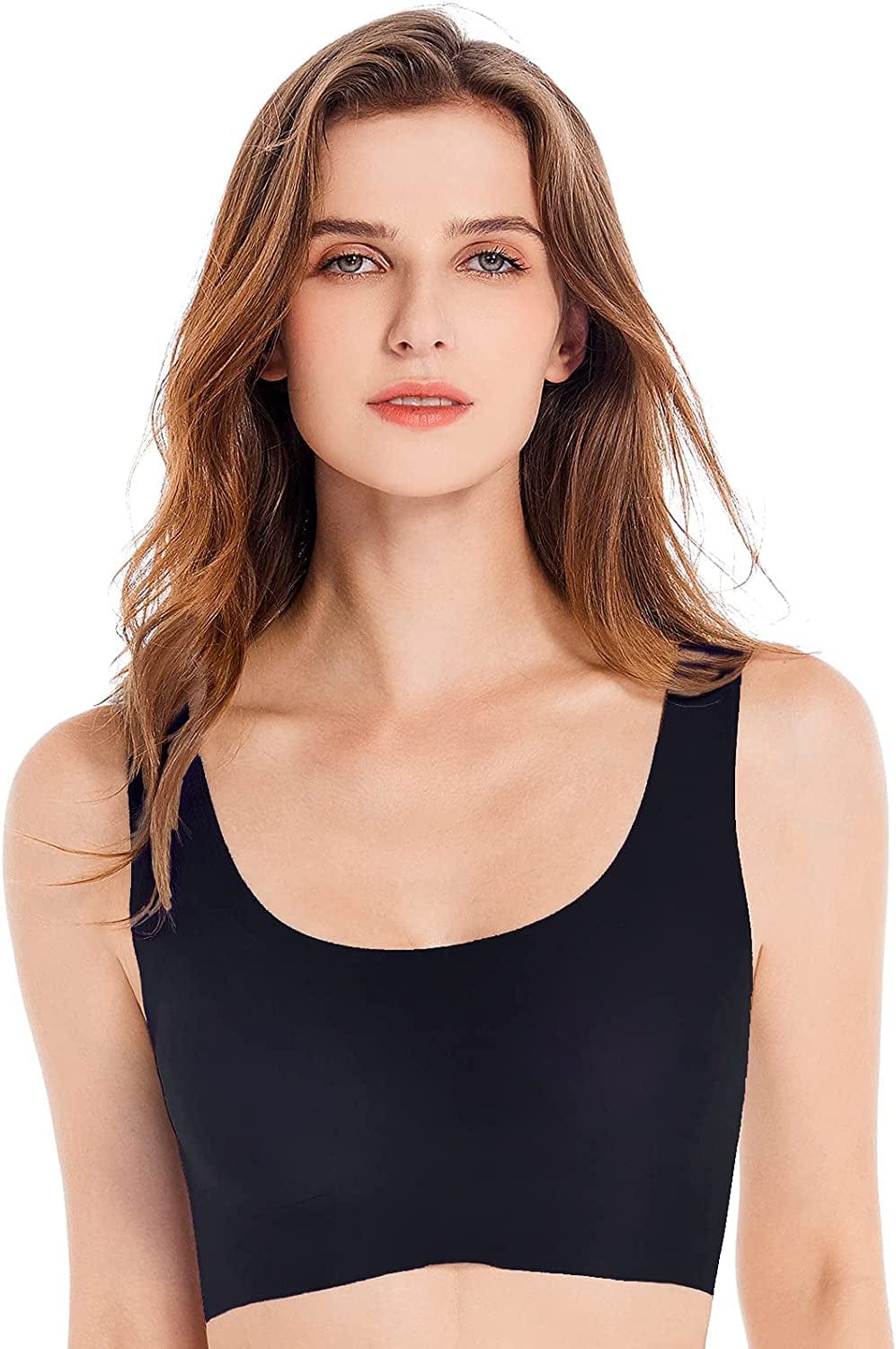 Comfort Wireless Sleep Bras for Women, Seamless Invisiable Soft Daily Bra Yoga Leisure Bralette with Removable Pads Black / Medium