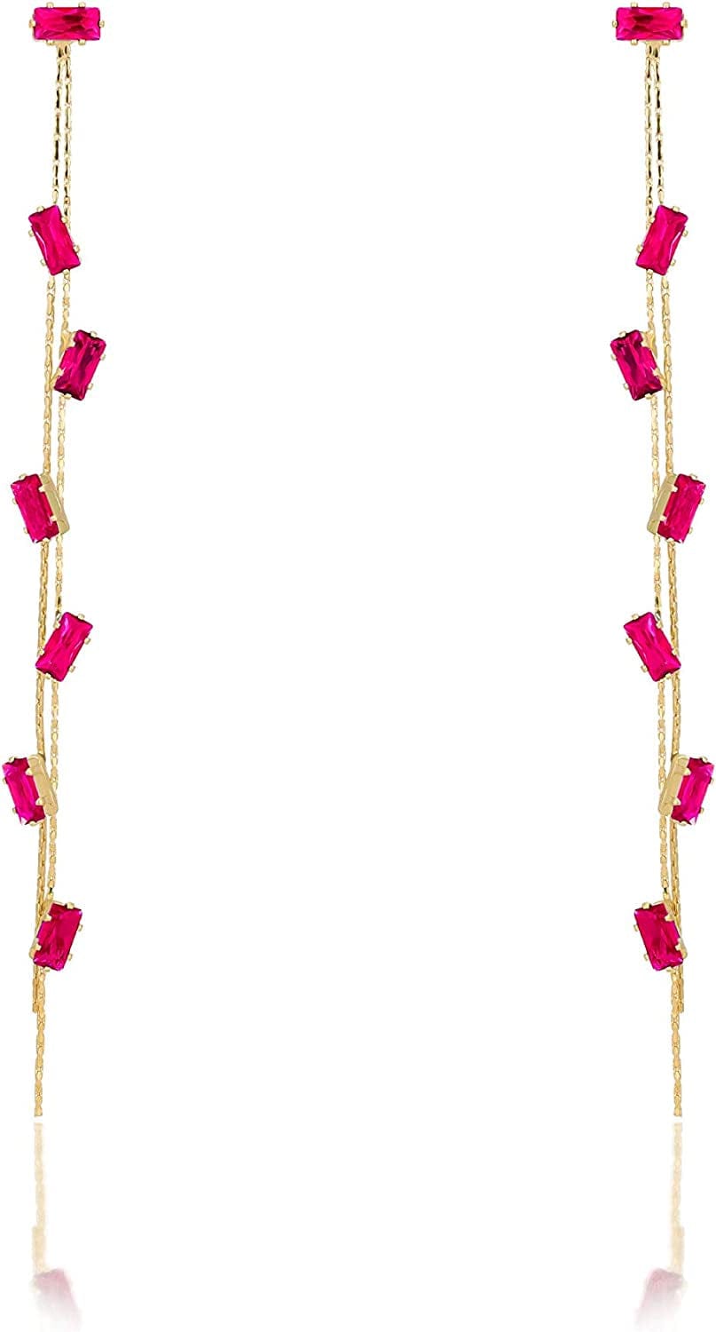 Concept8 Colored Long Drop Earrings with 925 Silver Post Made in Korea Red