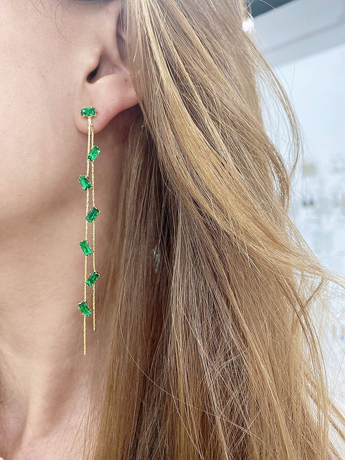 Concept8 Colored Long Drop Earrings with 925 Silver Post Made in Korea