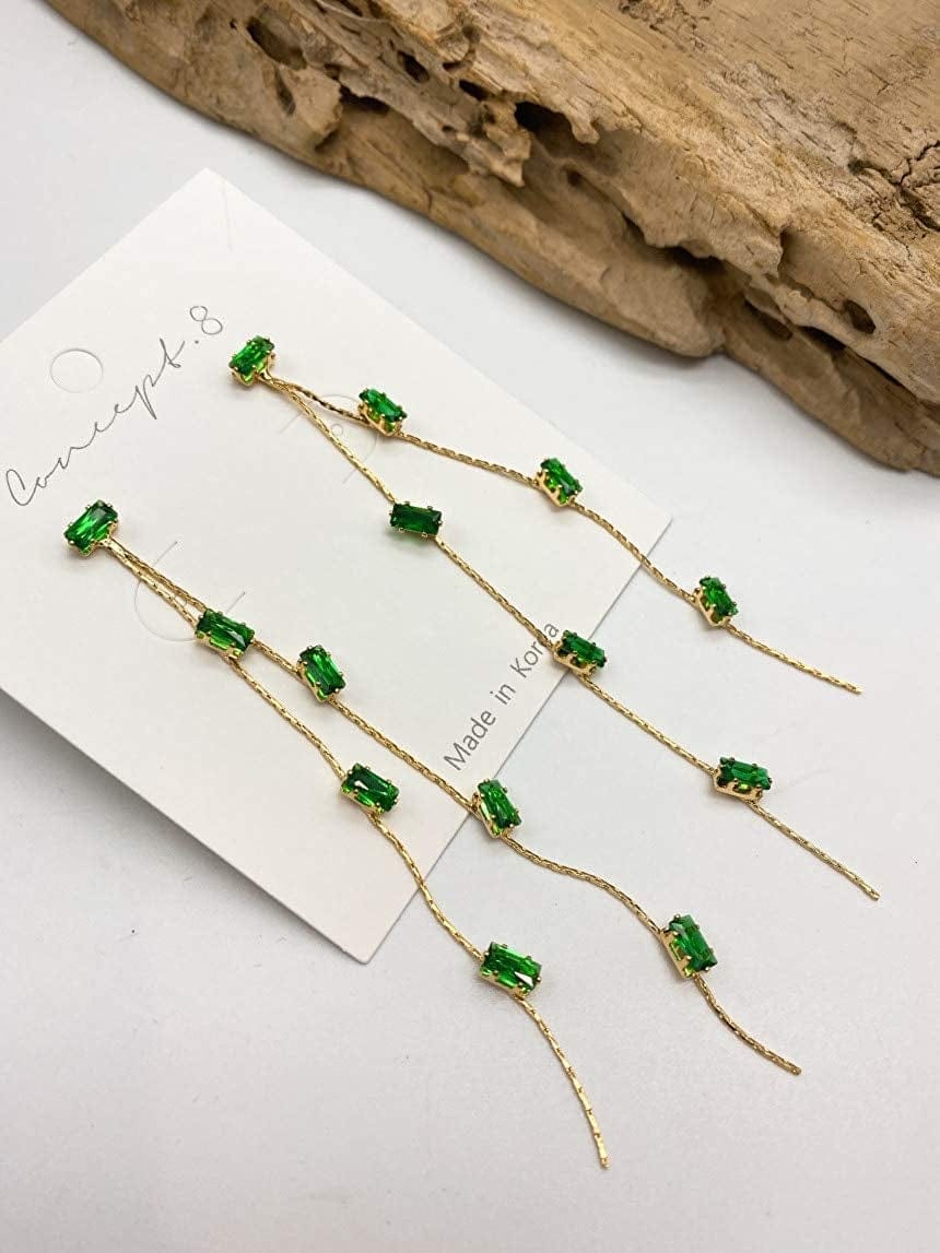 Concept8 Colored Long Drop Earrings with 925 Silver Post Made in Korea
