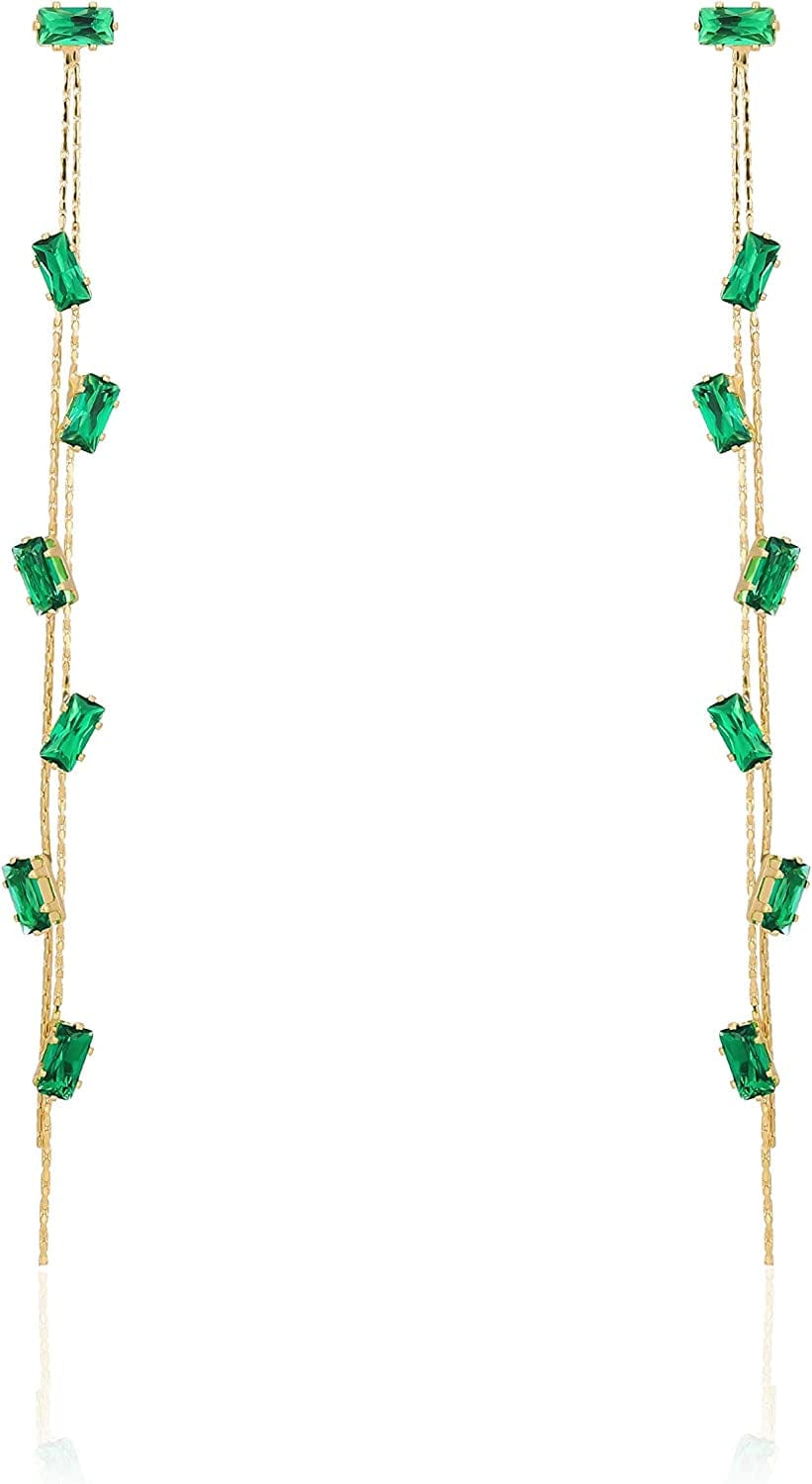 Concept8 Colored Long Drop Earrings with 925 Silver Post Made in Korea emerald green