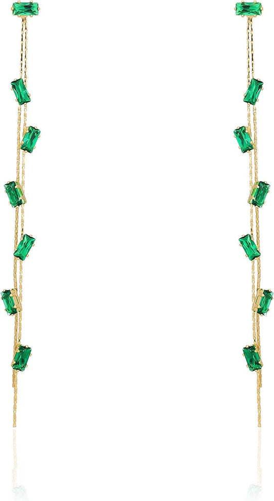 Concept8 Colored Long Drop Earrings with 925 Silver Post Made in Korea emerald green