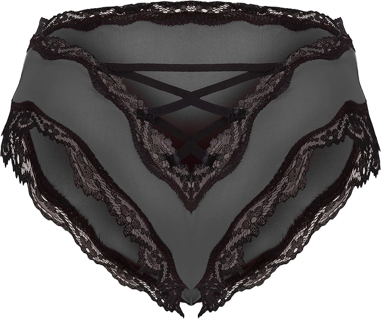 Confonze Sexy V-Back Criss Cross Panties Women Floral Lace Underwear Women'S Lingerie Bandage Briefs Black / XX-Large