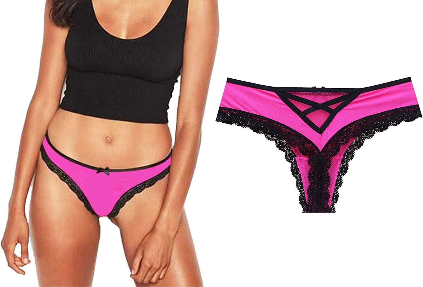 Confonze Sexy V-Back Criss Cross Panties Women Floral Lace Underwear Women'S Lingerie Bandage Briefs T-rose Red / Large