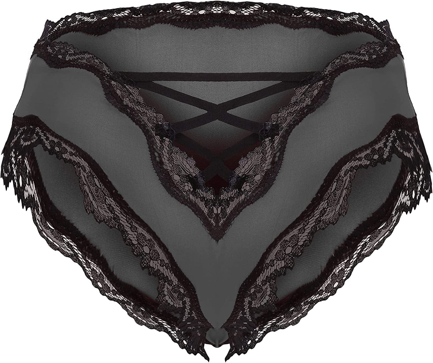 Confonze Sexy V-Back Criss Cross Panties Women Floral Lace Underwear Women'S Lingerie Bandage Briefs Black / Small